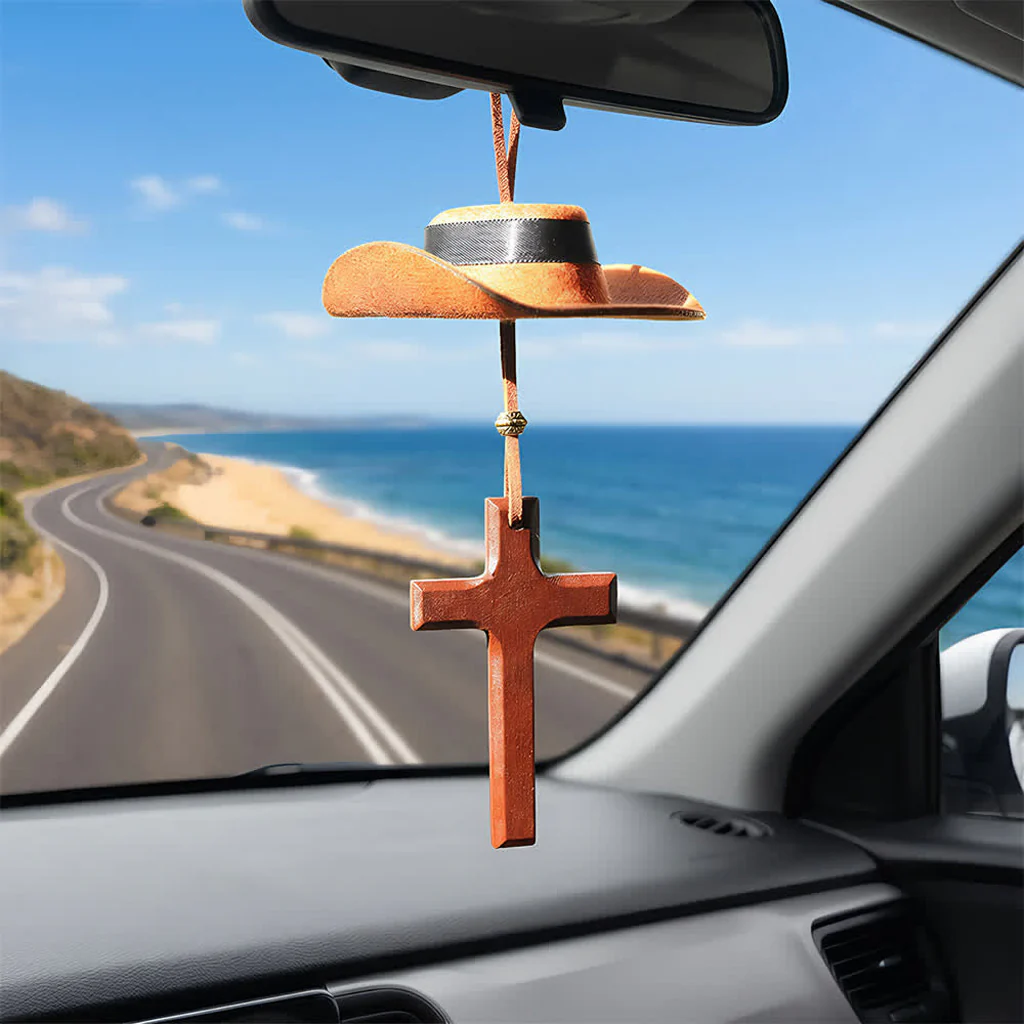 【Deal Today】Western Rearview Mirror Ornament with Cowboy Hat and Cross — Faith | Amen Artisan® - Image 6