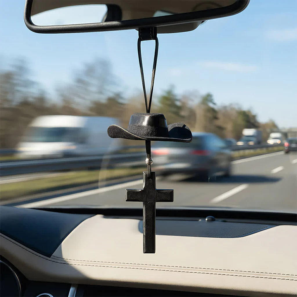 【Deal Today】Western Rearview Mirror Ornament with Cowboy Hat and Cross — Faith | Amen Artisan® - Image 7