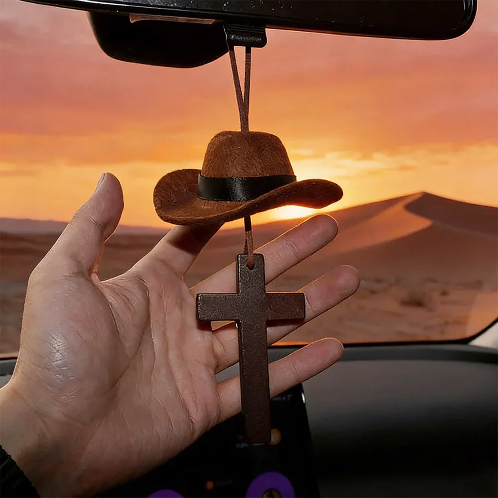 【Deal Today】Western Rearview Mirror Ornament with Cowboy Hat and Cross — Faith | Amen Artisan® - Image 8