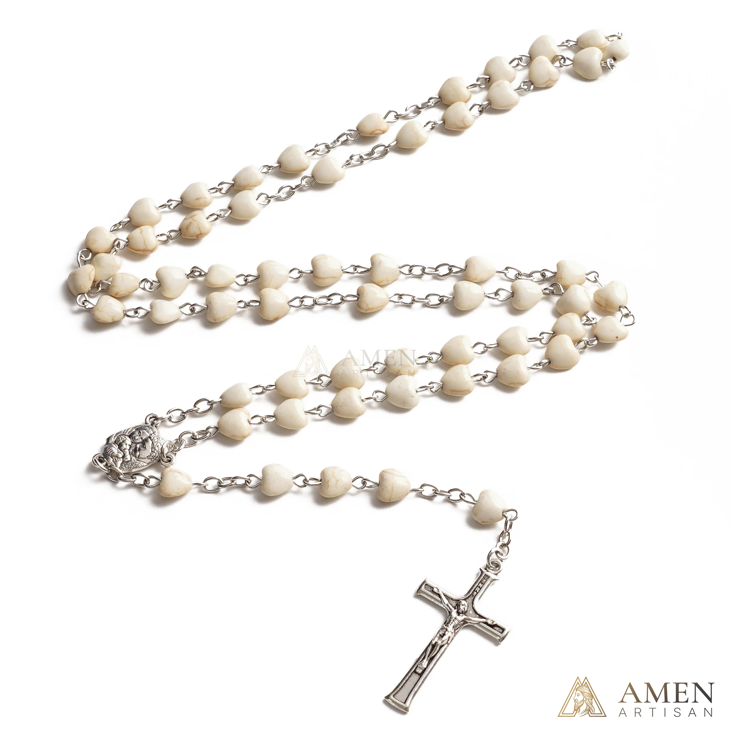 White Turquoise Heart Rosary - Image 3