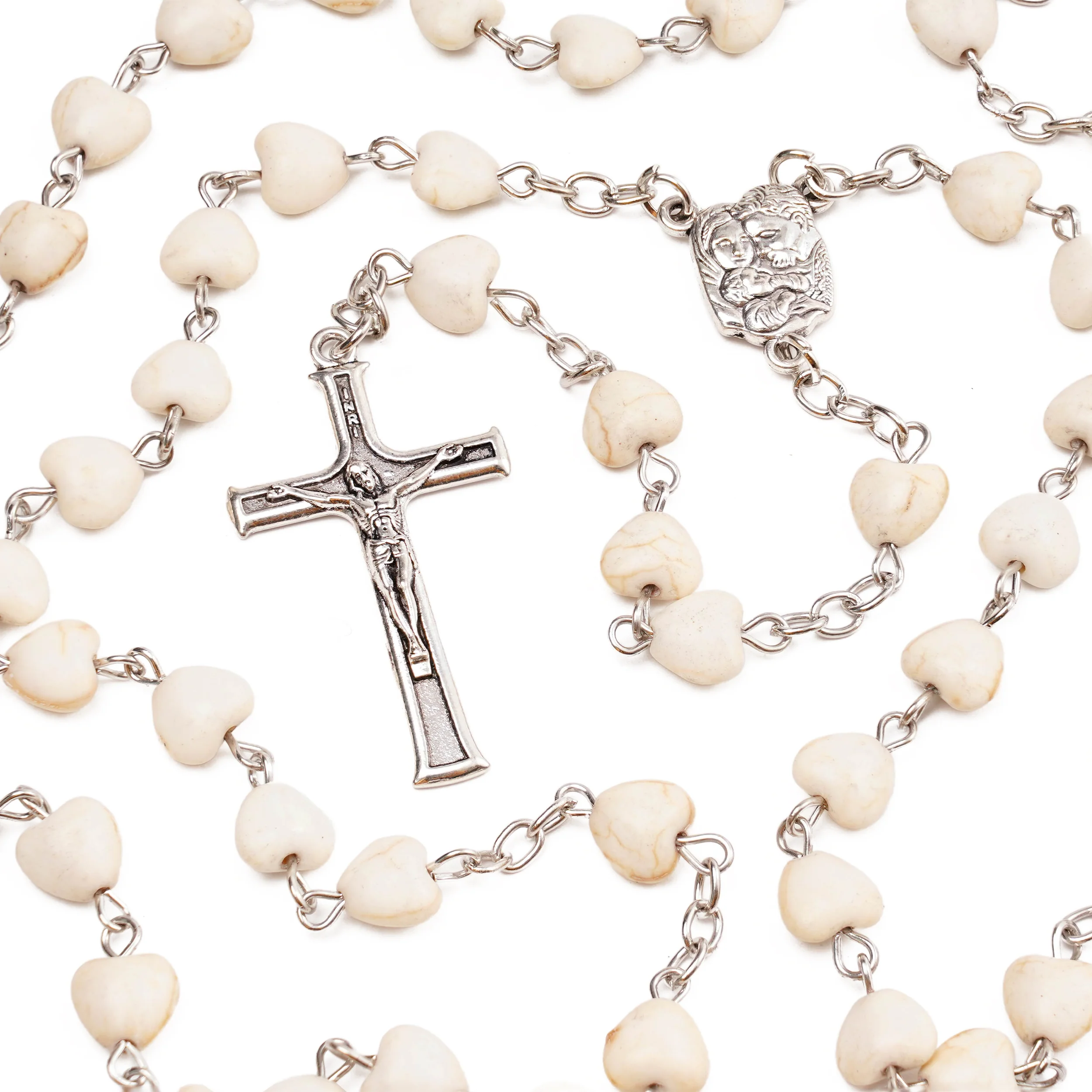 White Turquoise Heart Rosary - Image 4
