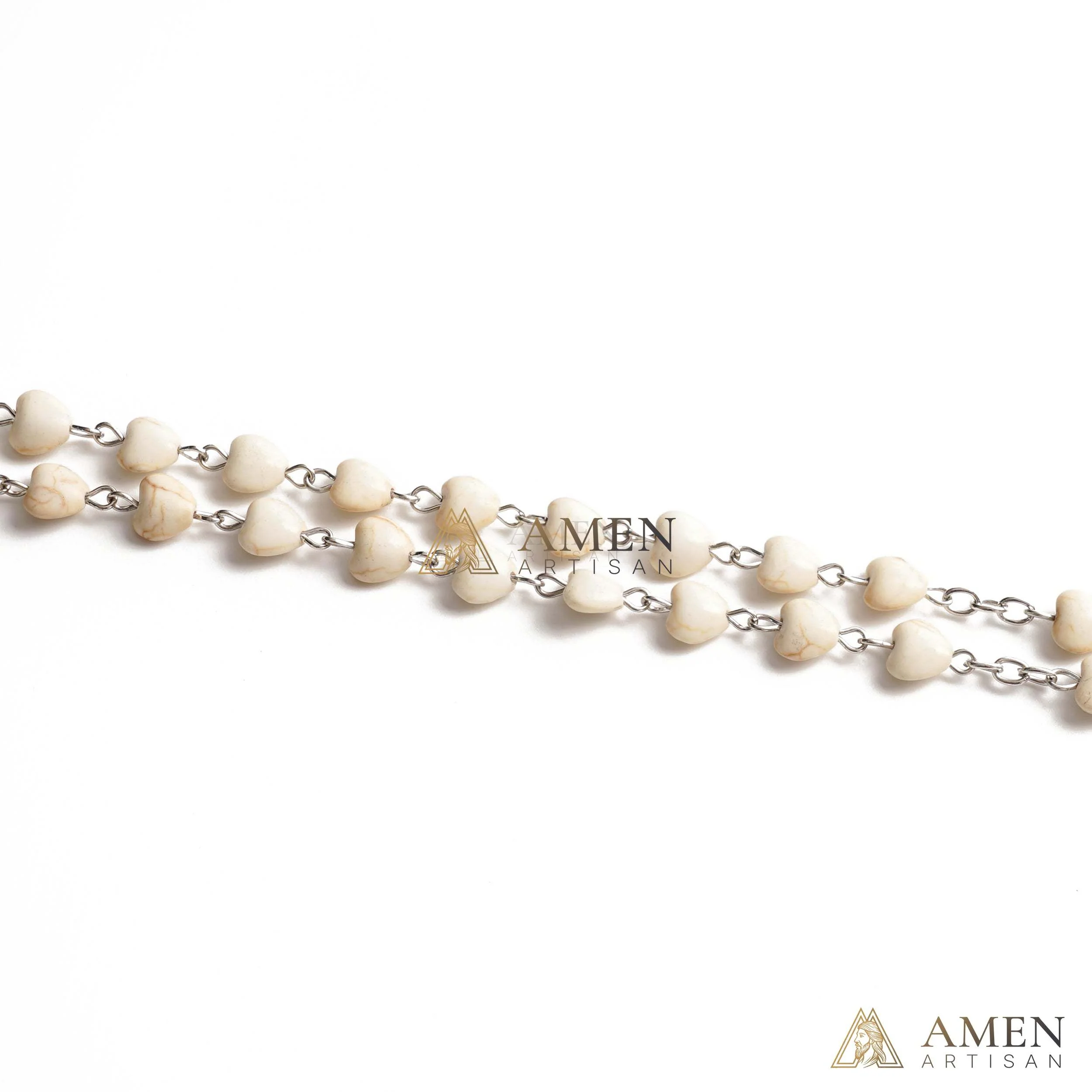 White Turquoise Heart Rosary Amen Artisan - Image 5