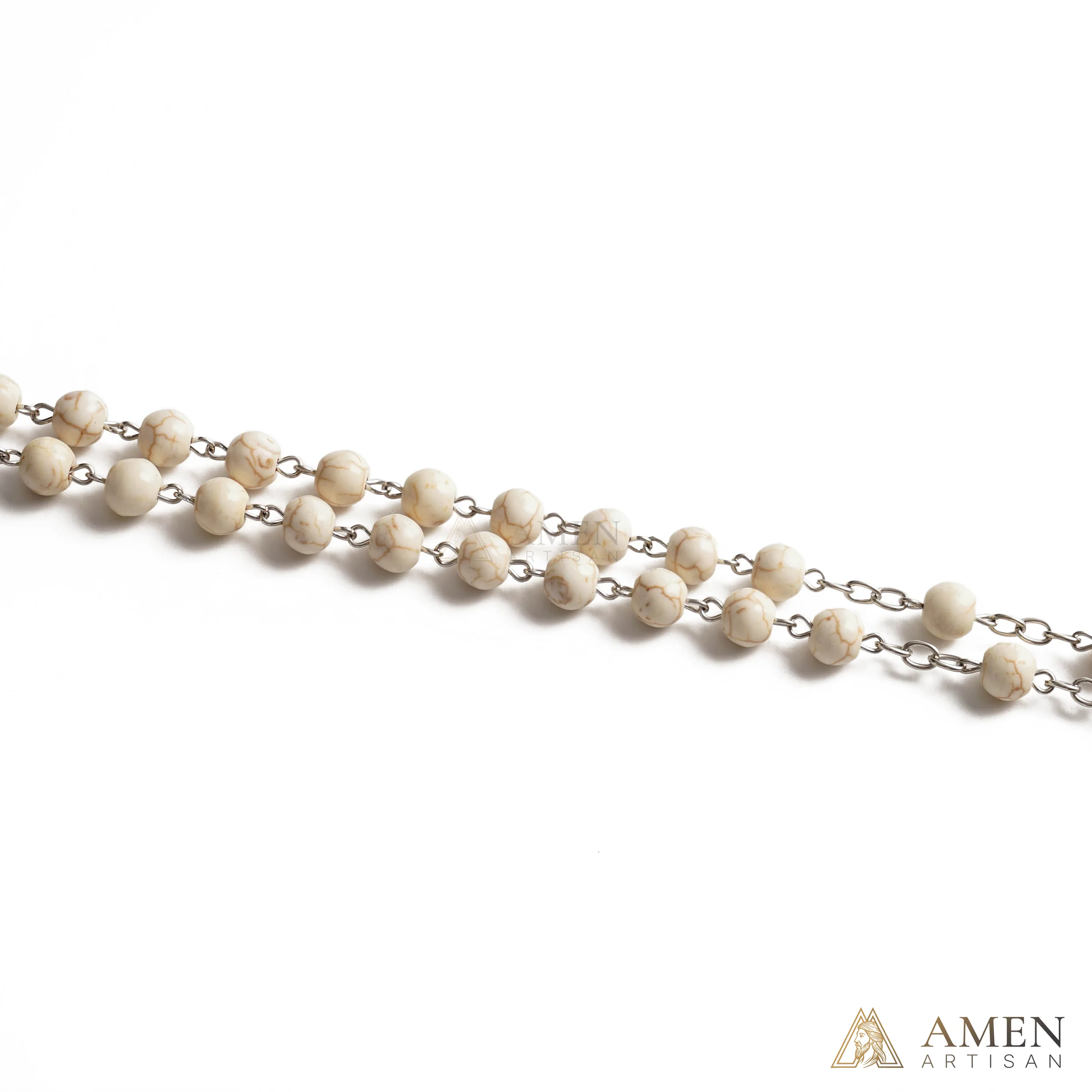 White Turquoise Miraculous Medal Rosary Amen Artisan - Image 4