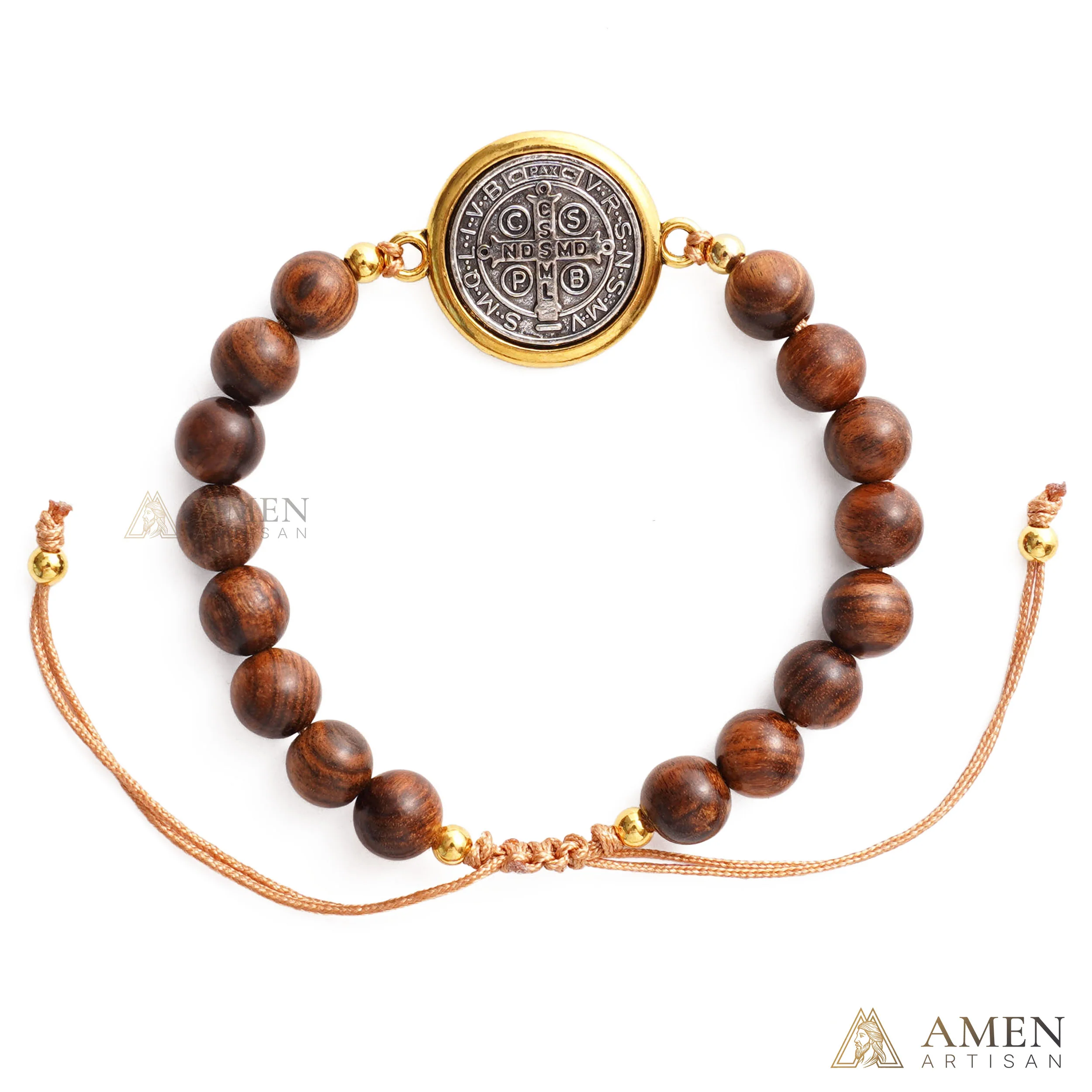 Wooden Beads Saint Benedict Medal Adjustable Bracelet Amen Artisan - Image 7