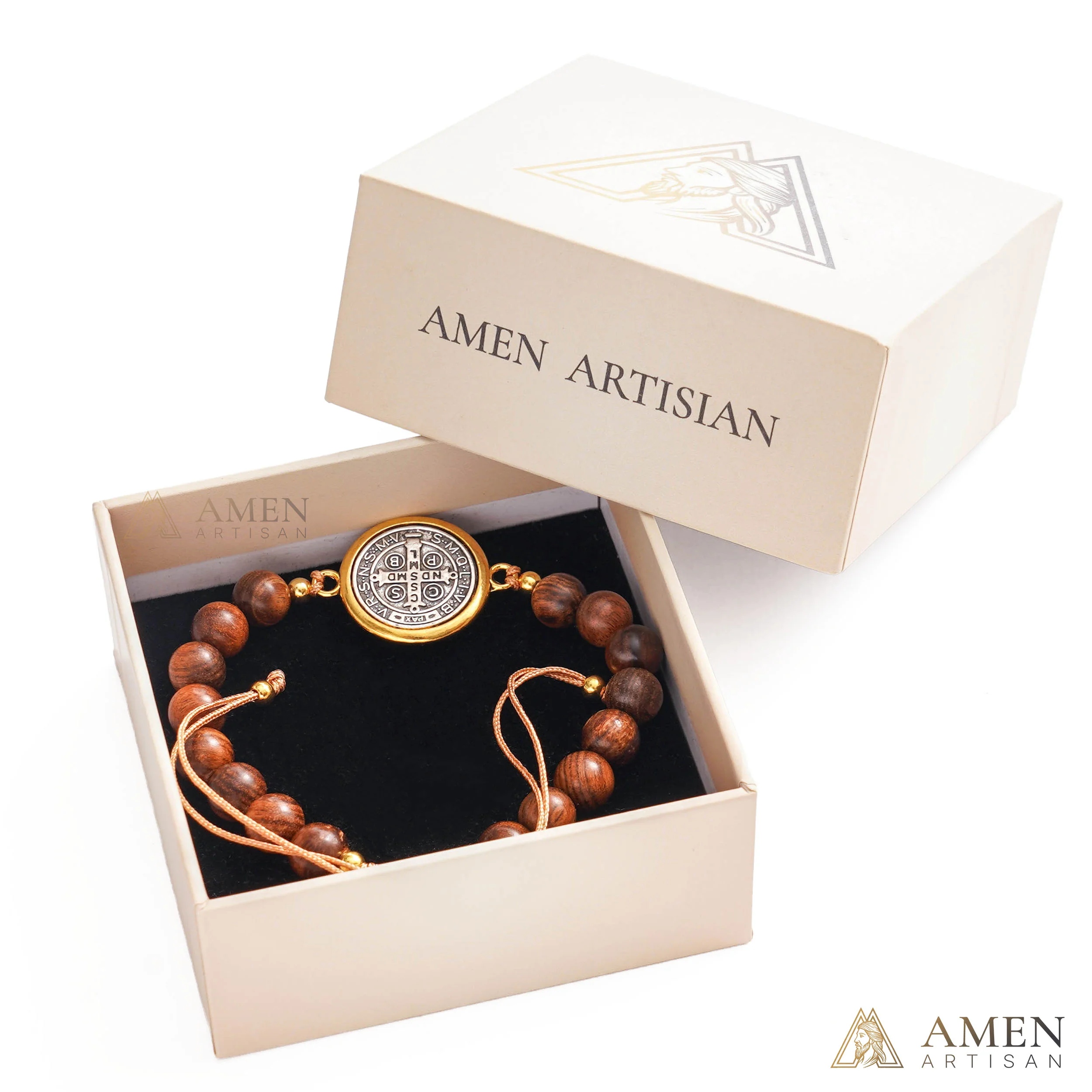 Wooden Beads Saint Benedict Medal Adjustable Bracelet Amen Artisan - Image 8