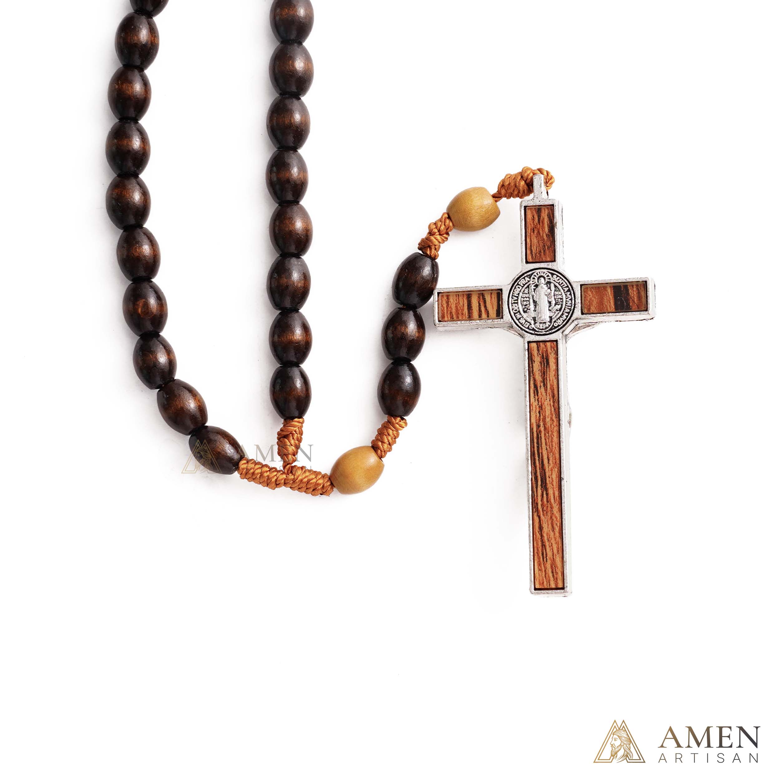 Woven Cord Wooden Rosary with St. Benedict Medal Cross - Sacred Blessing | Amen Artisan - Image 11
