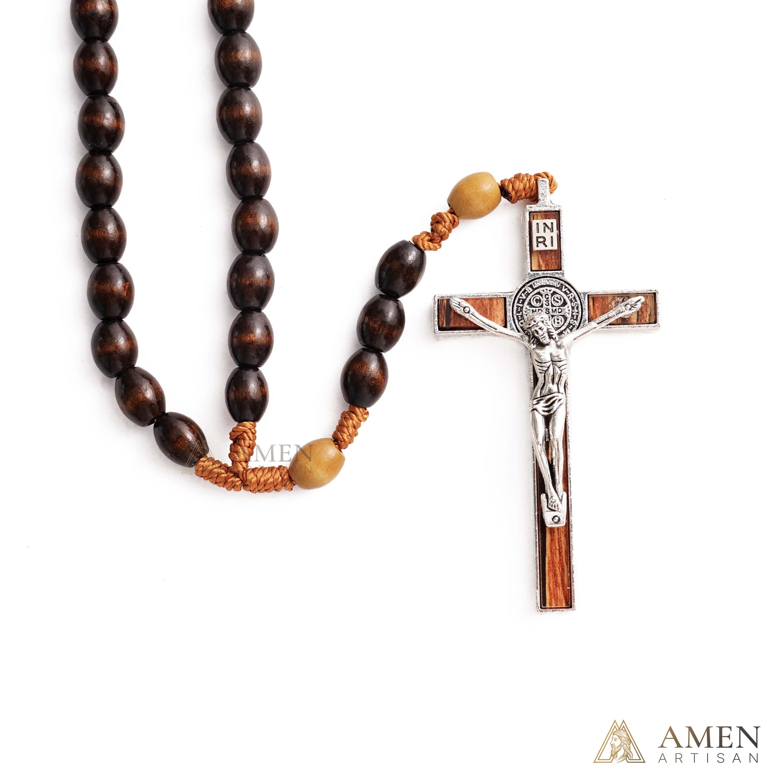 Woven Cord Wooden Rosary with St. Benedict Medal Cross - Sacred Blessing | Amen Artisan - Image 12