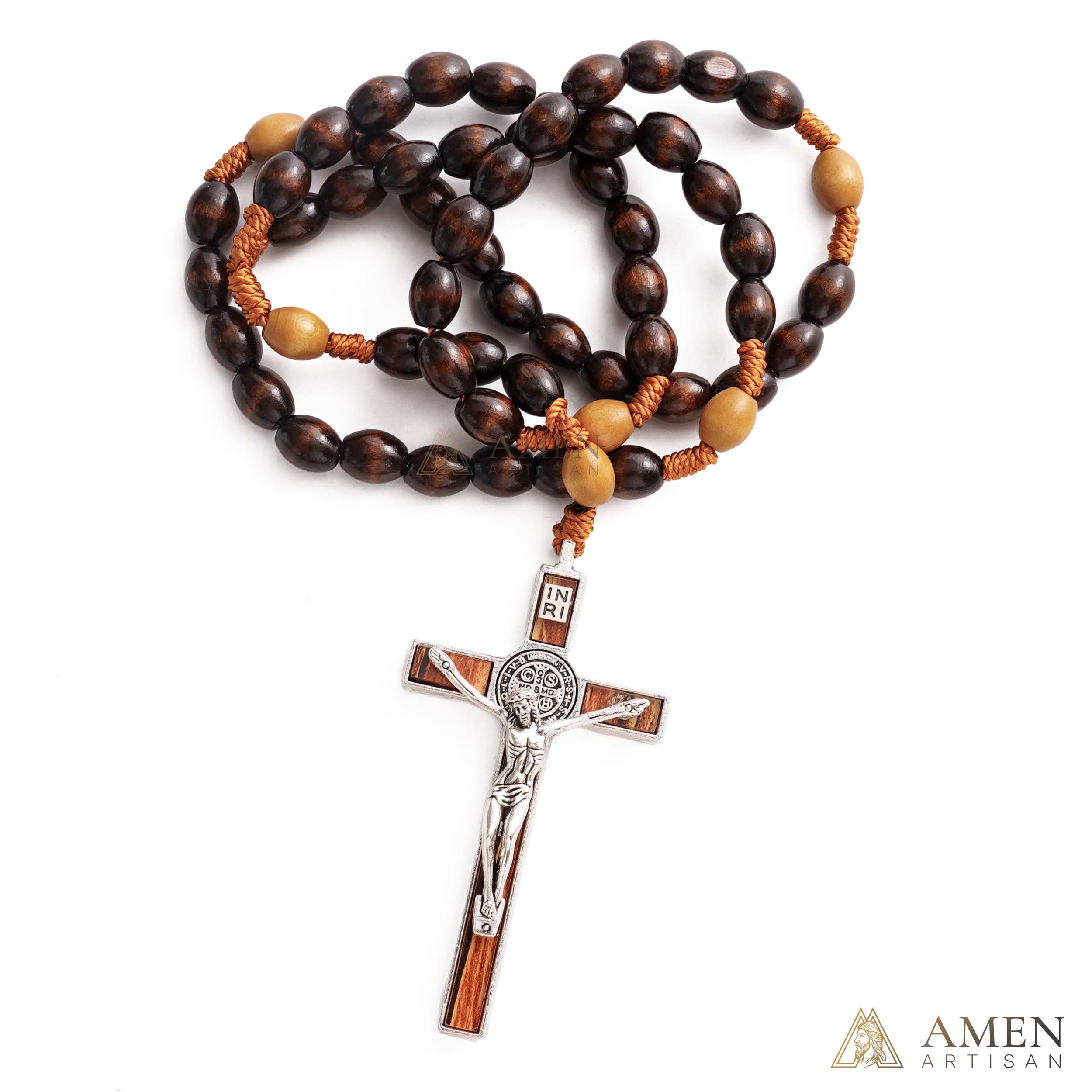Woven Cord Wooden Rosary with St. Benedict Medal Cross - Sacred Blessing | Amen Artisan - Image 13