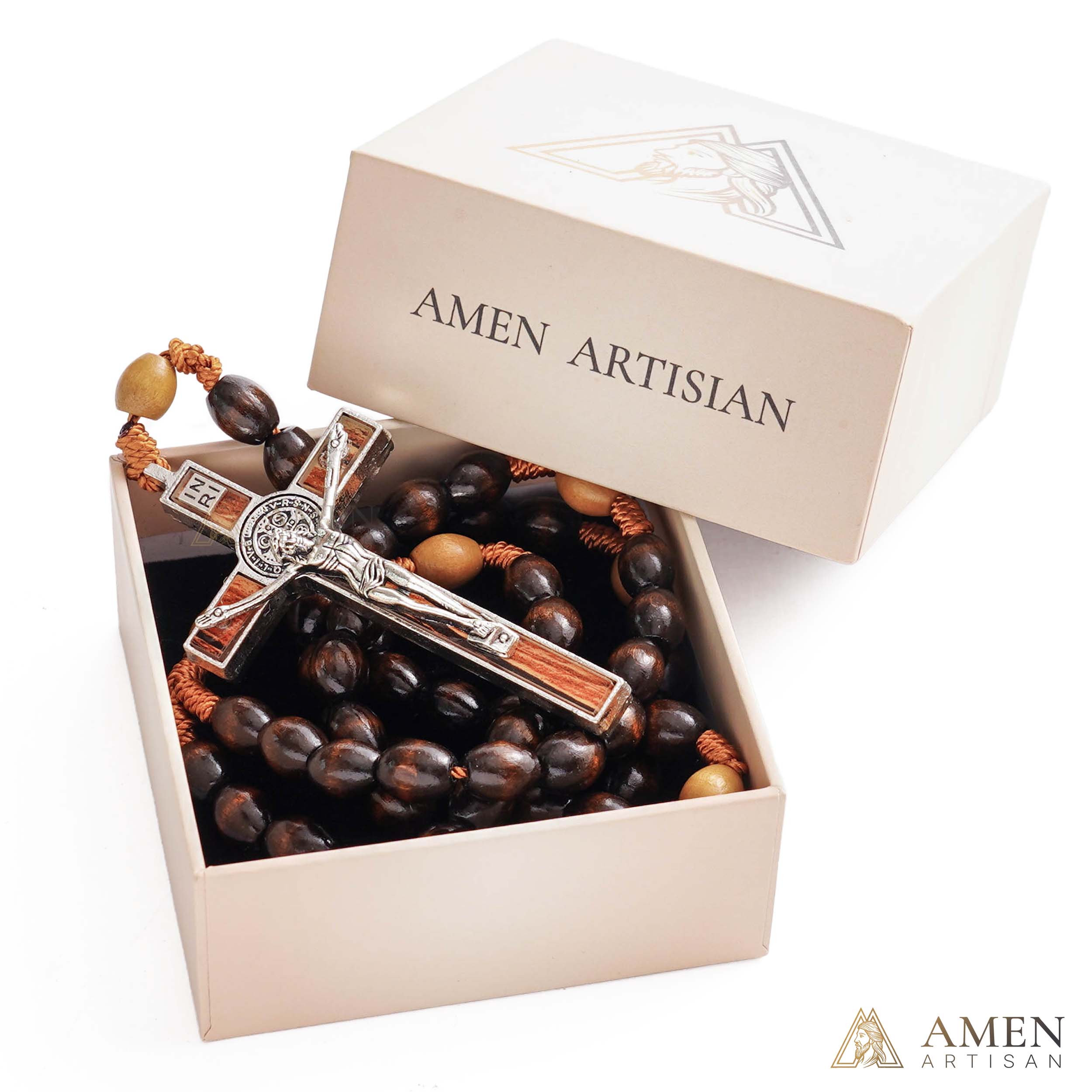 Woven Cord Wooden Rosary with St. Benedict Medal Cross - Sacred Blessing | Amen Artisan - Image 14