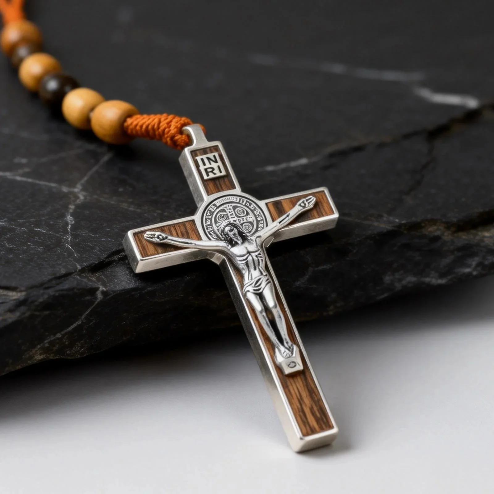 Woven Cord Wooden Rosary with St. Benedict Medal Cross - Sacred Blessing | Amen Artisan - Image 5