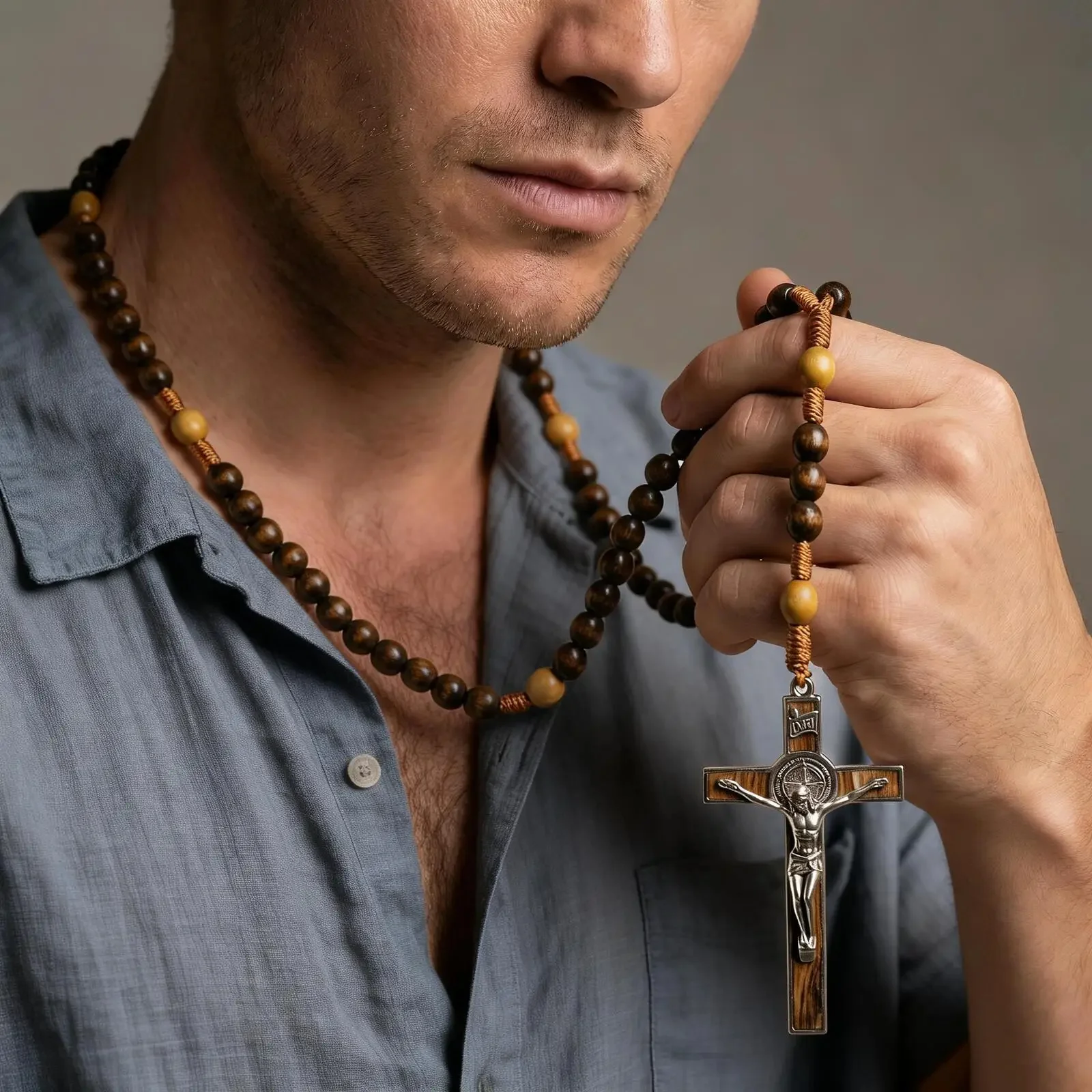 Woven Cord Wooden Rosary with St. Benedict Medal Cross - Sacred Blessing | Amen Artisan - Image 6