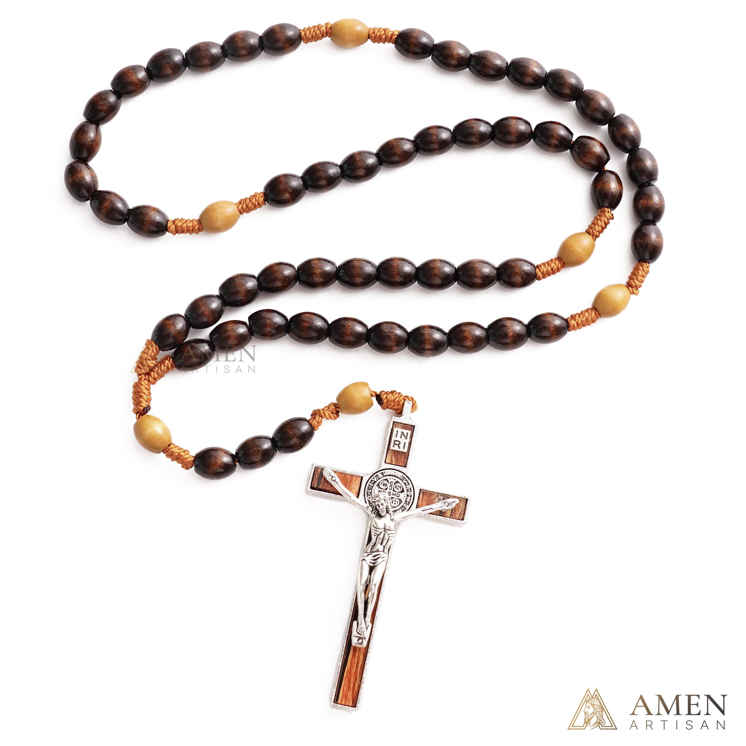Woven Cord Wooden Rosary with St. Benedict Medal Cross - Sacred Blessing | Amen Artisan - Image 9