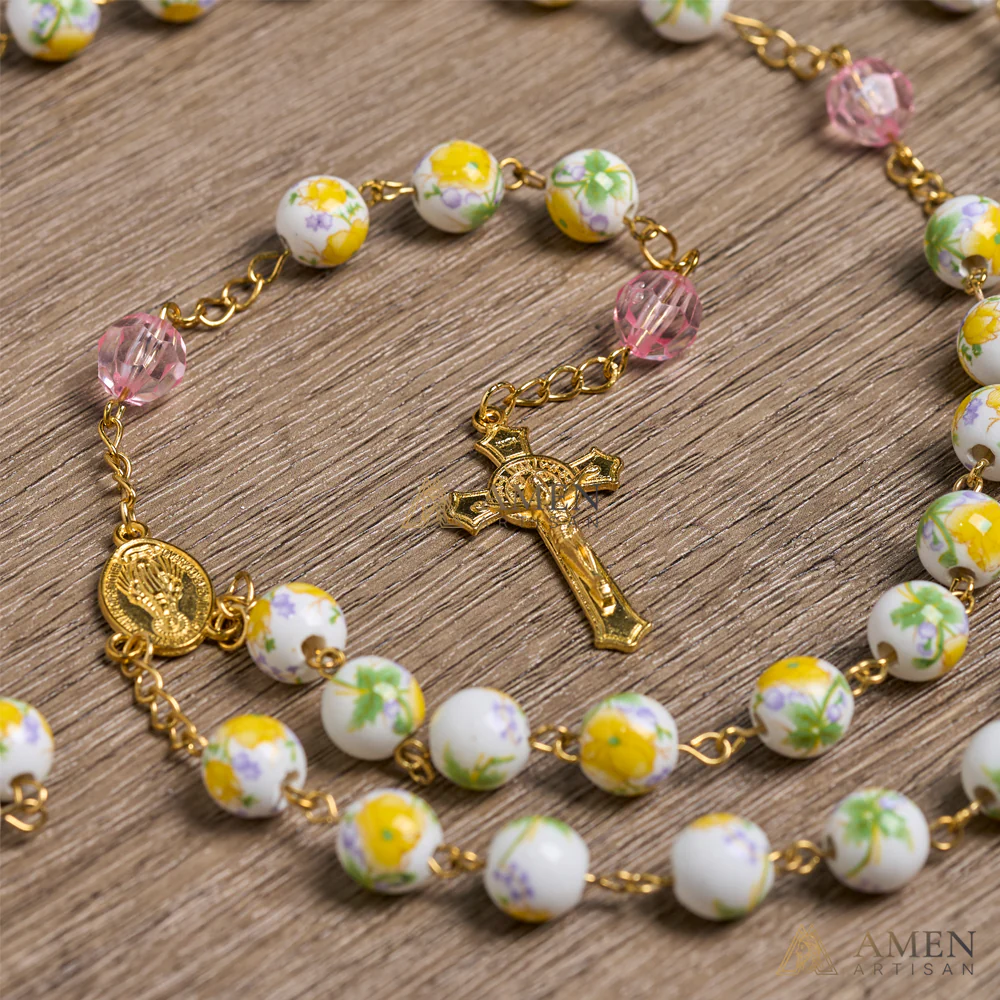 Yellow Floral Ceramic Rosary - Image 3
