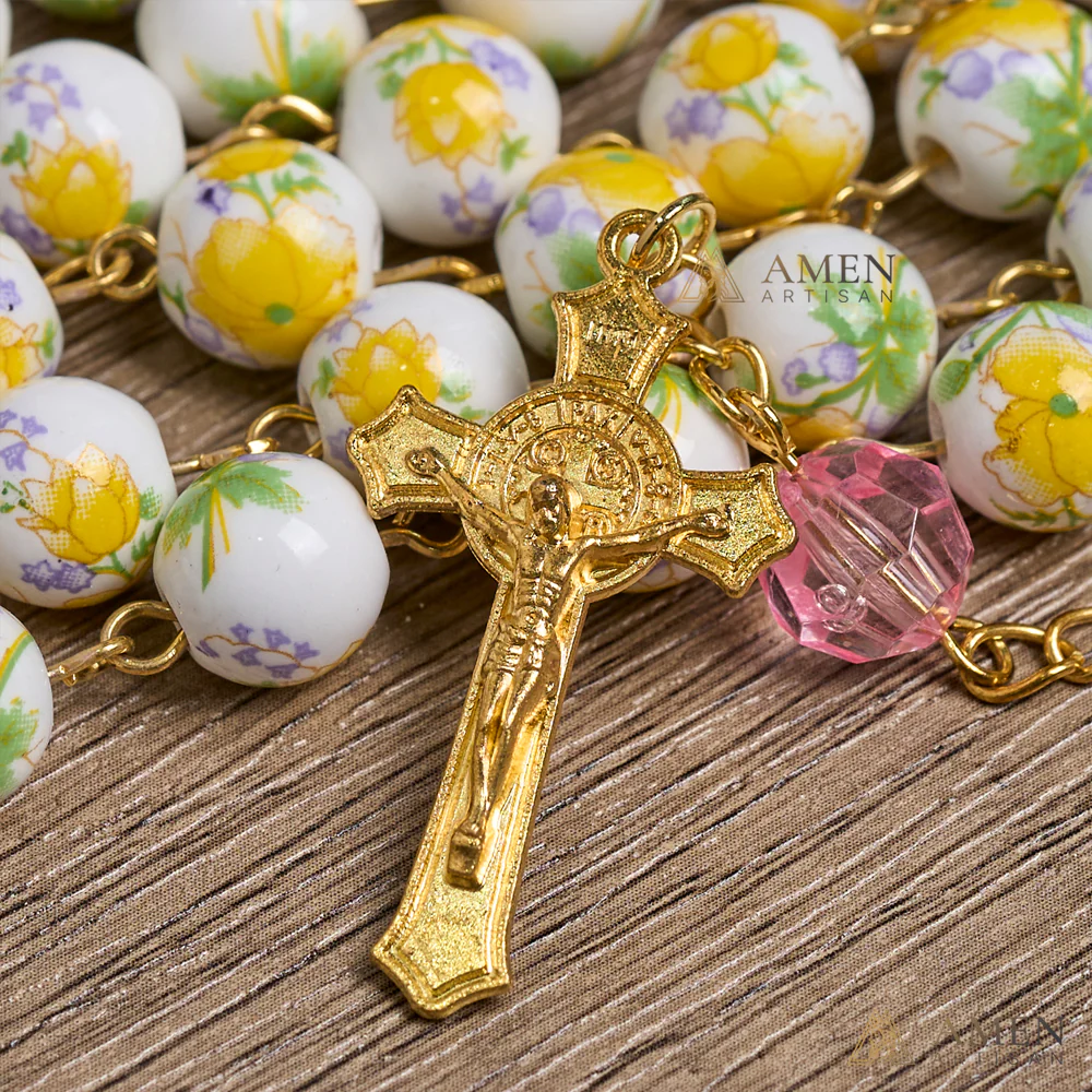Yellow Floral Ceramic Rosary - Image 4