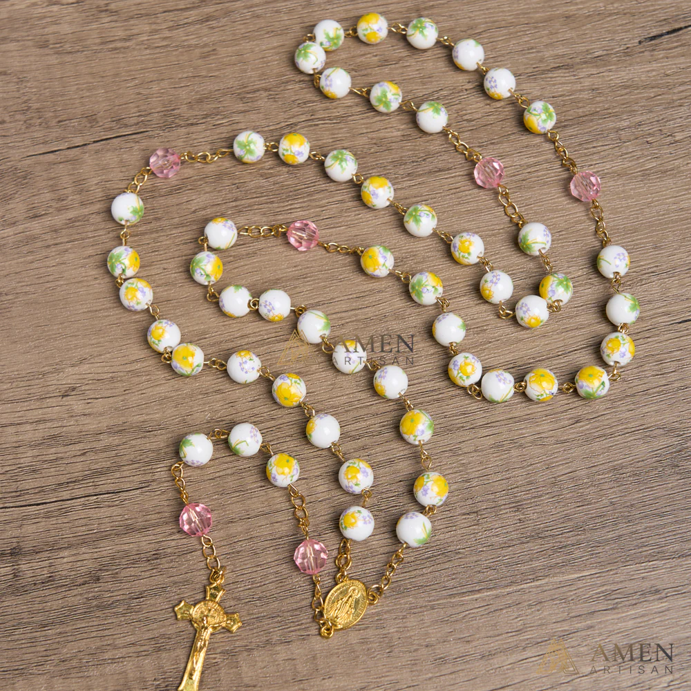 Yellow Floral Ceramic Rosary - Image 5