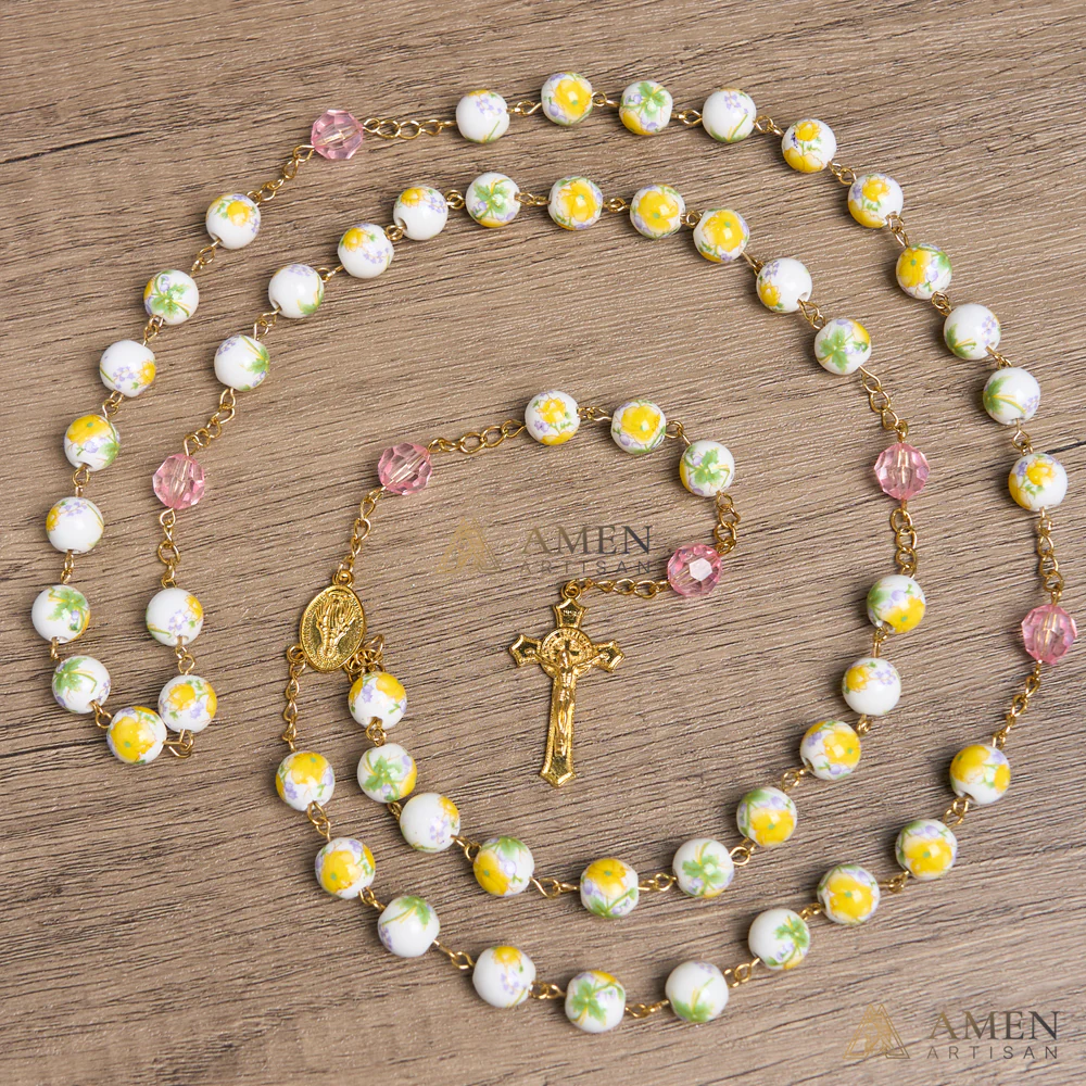 Yellow Floral Ceramic Rosary - Image 6