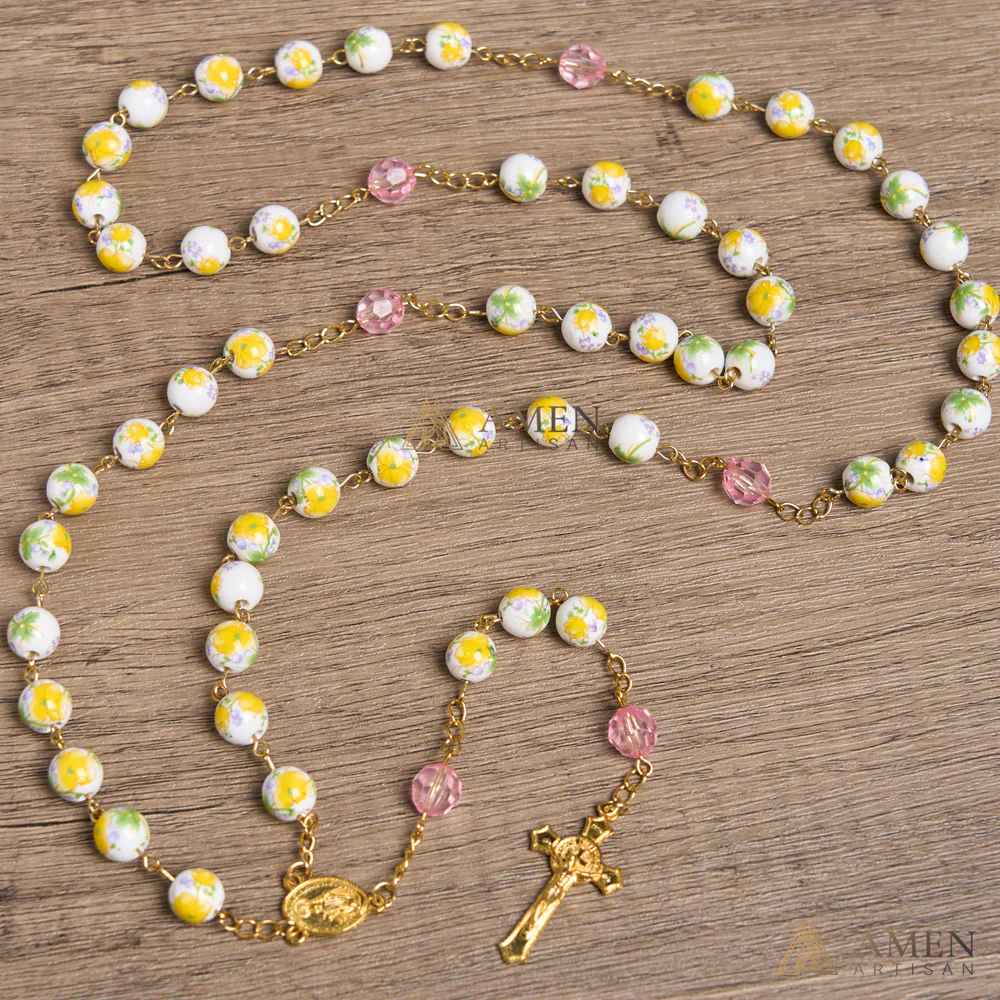 Yellow Floral Ceramic Rosary - Image 7