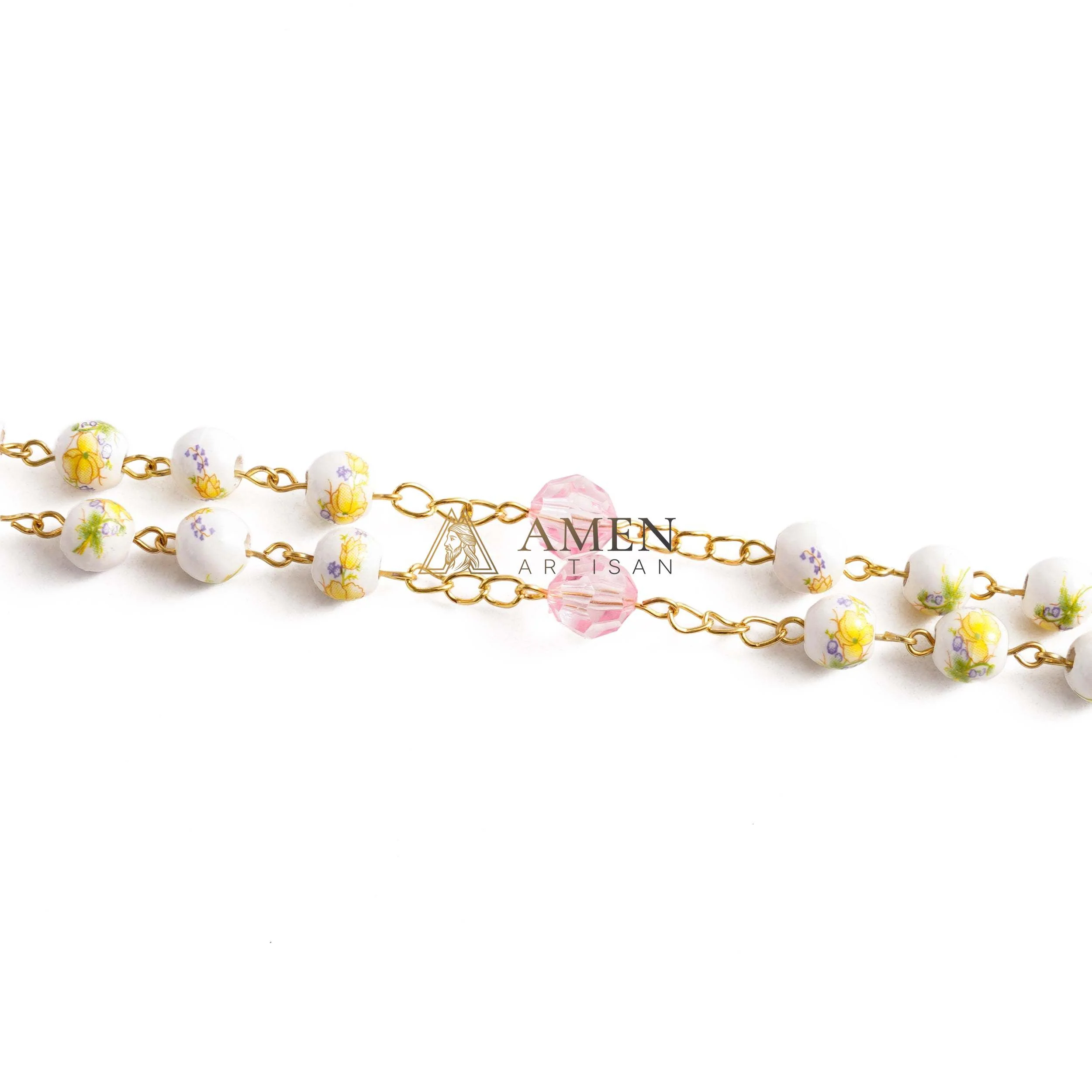 Yellow Floral Ceramic Rosary Amen Artisian - Image 5