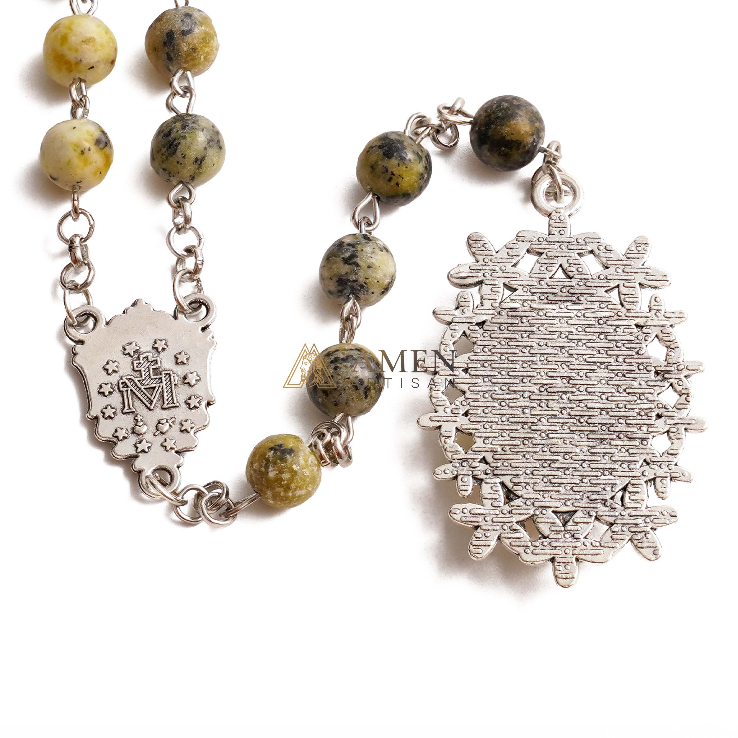 Yellow Turquoise Immaculate Heart of Mary Rosary Amen Artisan - Image 6