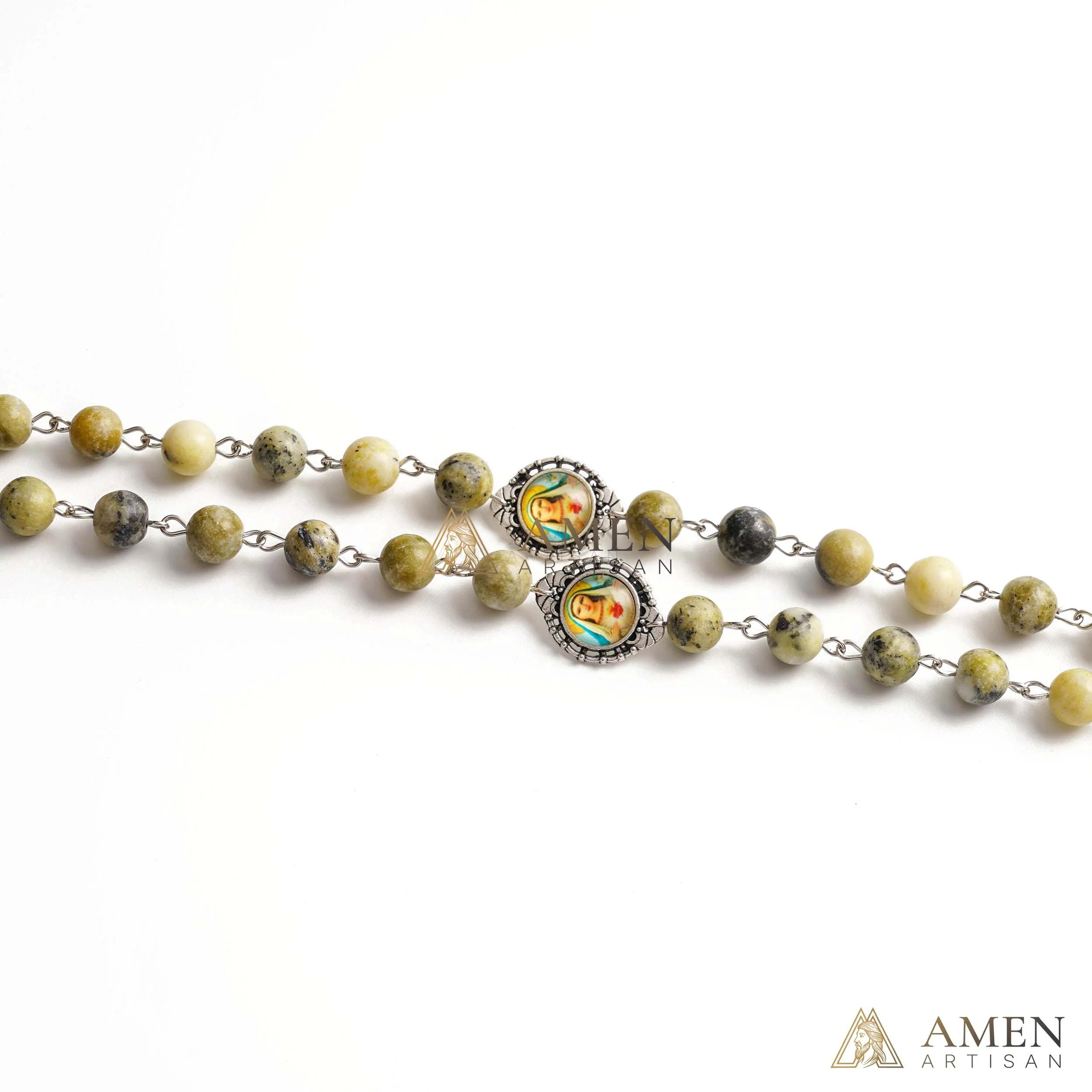 Yellow Turquoise Immaculate Heart of Mary Rosary Amen Artisan - Image 7