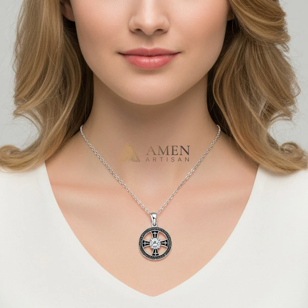 Zircon Cross Pendant Necklace Amen Artisan - Image 4